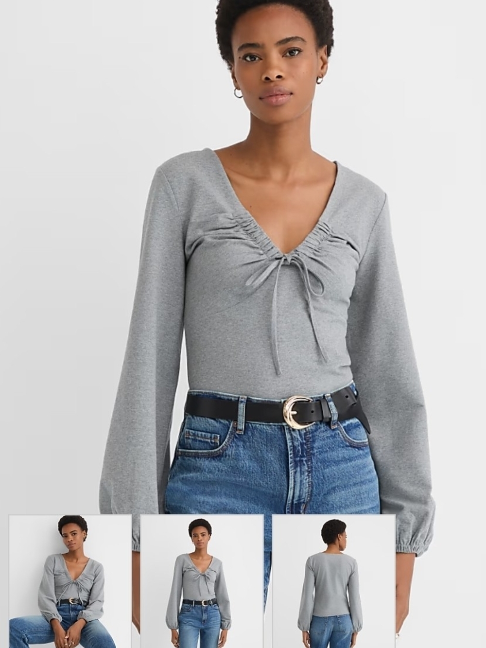 LOFT Petite Heathered Cinched Tie Neck Top